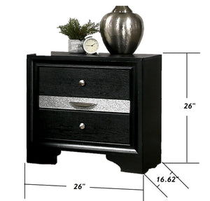 English Elm Contemporary Nightstand with Silver Accents, Solid Wood Veneer, English Dovetail Drawer, Sleek Shine Black 30 L x 20 W x 30 H B2741P375932