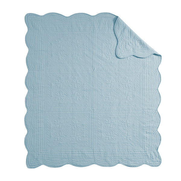 JLA Home Madison Park - Oversized Quilted Throw Adds Vintage-Soft Texture with Scalloped Edges, Breathable Cotton Fill, Machine Washable Blue MP50-8385