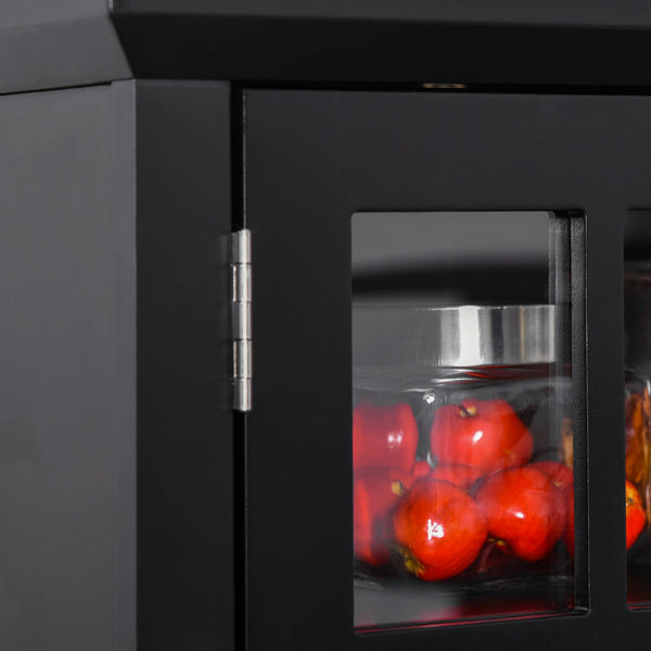 English Elm HOMCOM Elegant Kitchen Hutch Buffet with Adjustable Shelves, Framed Glass Doors, Microwave Nook, Black W2225P229572