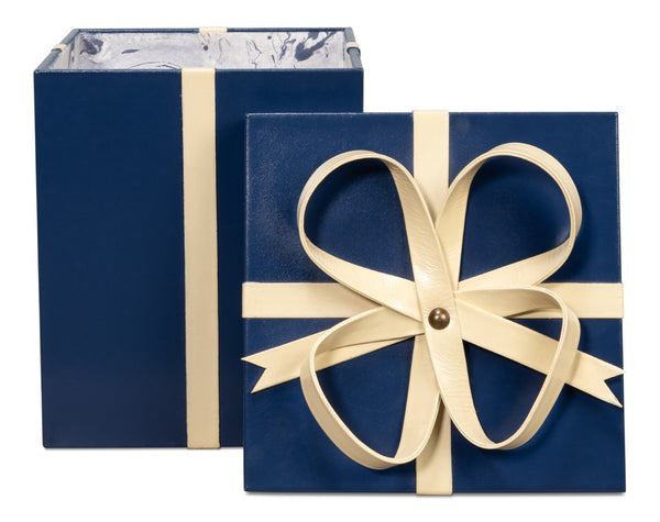 Sarreid Ferrell Leather Holiday Boxes Set Of 3 - Stylish Navy & Bone Decor For Elegant Gift Storage Blue  54025