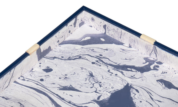 Sarreid Ferrell Leather Holiday Boxes Set Of 3 - Stylish Navy & Bone Decor For Elegant Gift Storage Blue  54025