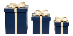 Sarreid Ferrell Leather Holiday Boxes Set Of 3 - Stylish Navy & Bone Decor For Elegant Gift Storage Blue  54025