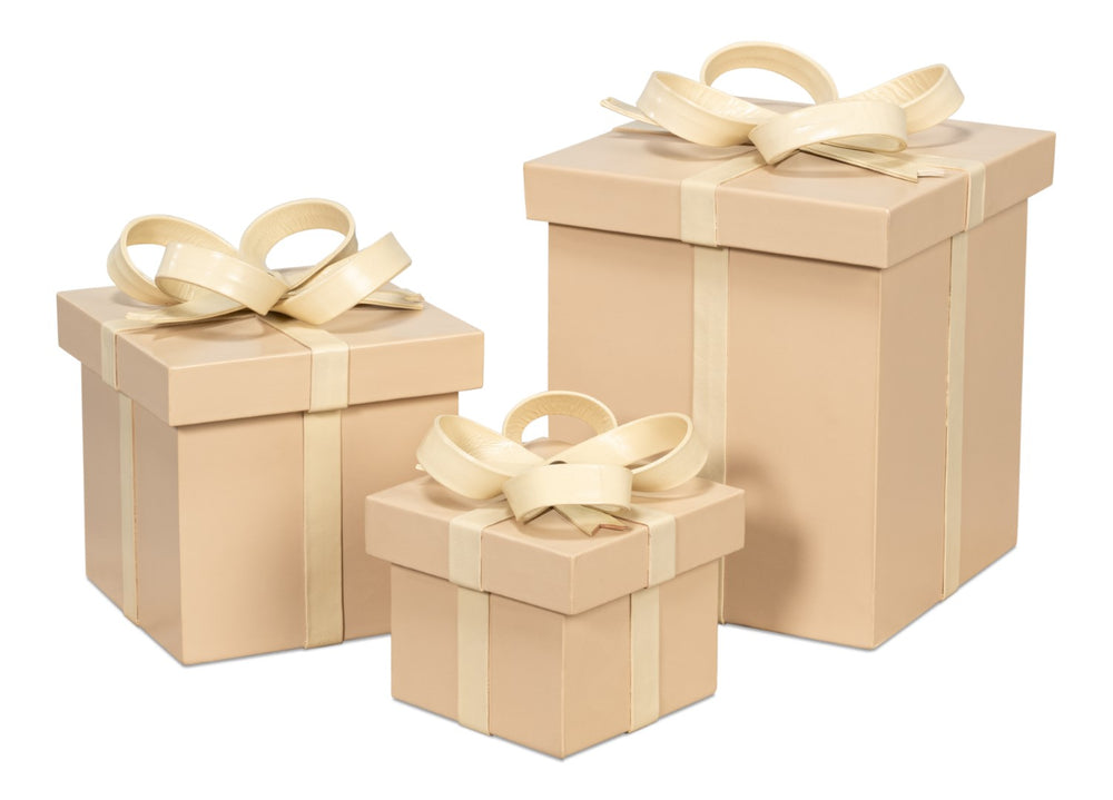 Sarreid Ferrell Leather Holiday Storage Boxes Set Of 3 - Elegant Taupe & Bone Finish, Stylish & Functional Tan  54026