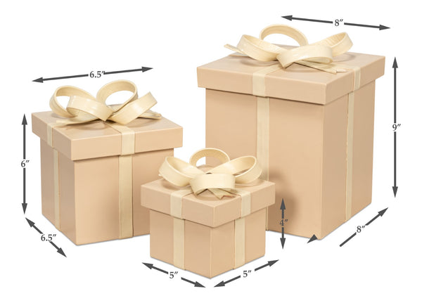 Sarreid Ferrell Leather Holiday Storage Boxes Set Of 3 - Elegant Taupe & Bone Finish, Stylish & Functional Tan  54026