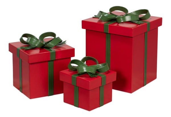 Sarreid Ferrell Leather Holiday Boxes Set Of 3 In Festive Red & Green - Perfect For Gift-giving & Décor! Red  54027