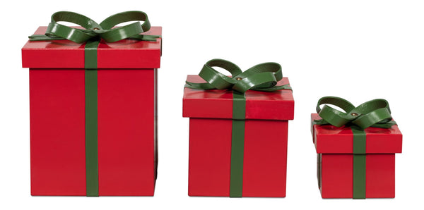 Sarreid Ferrell Leather Holiday Boxes Set Of 3 In Festive Red & Green - Perfect For Gift-giving & Décor! Red  54027
