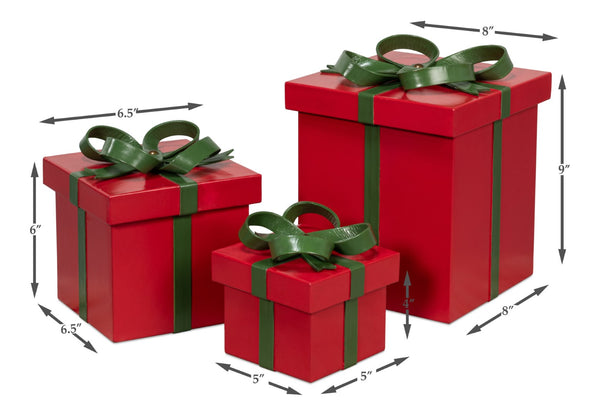 Sarreid Ferrell Leather Holiday Boxes Set Of 3 In Festive Red & Green - Perfect For Gift-giving & Décor! Red  54027