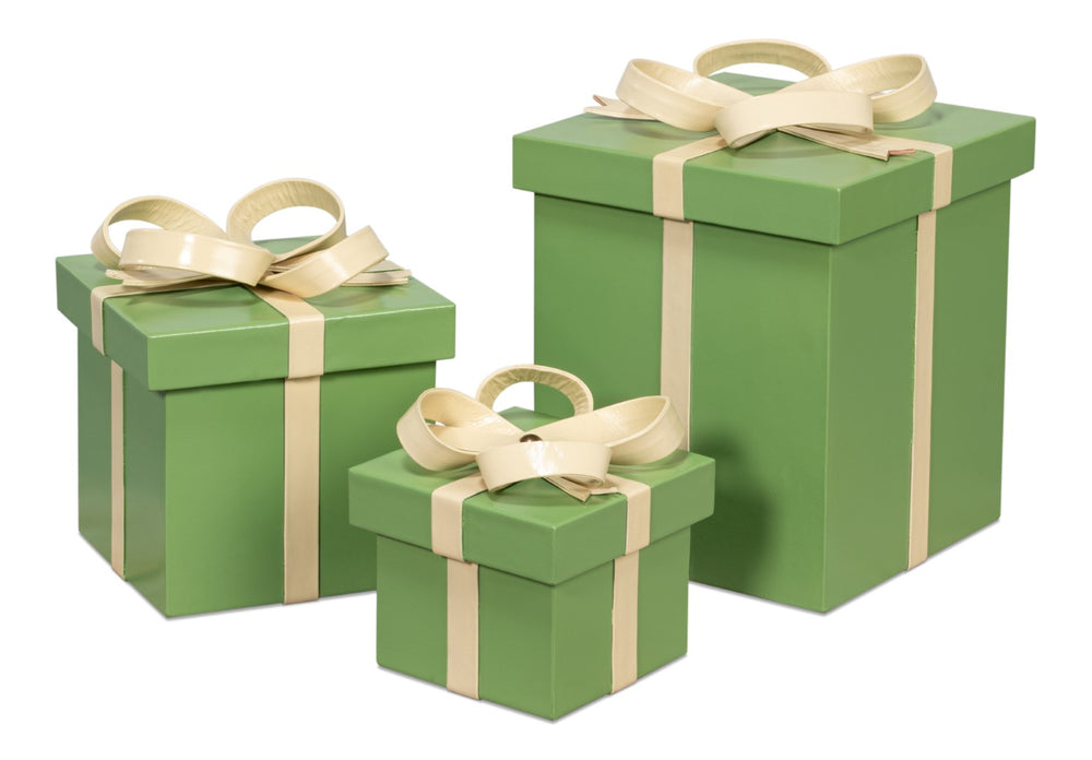 Sarreid Ferrell Leather Holiday Storage Boxes Set Of 3 - Elegant Sage Green & Bone Décor For Your Home Green  54028