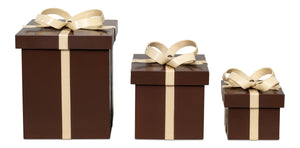 Sarreid Ferrell Leather Holiday Gift Boxes Set Of 3 - Elegant Chocolate & Bone Design For Stylish Gifting Brown  54029