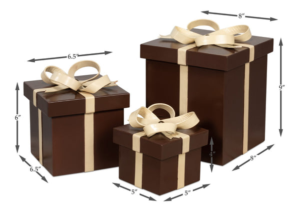 Sarreid Ferrell Leather Holiday Gift Boxes Set Of 3 - Elegant Chocolate & Bone Design For Stylish Gifting Brown  54029