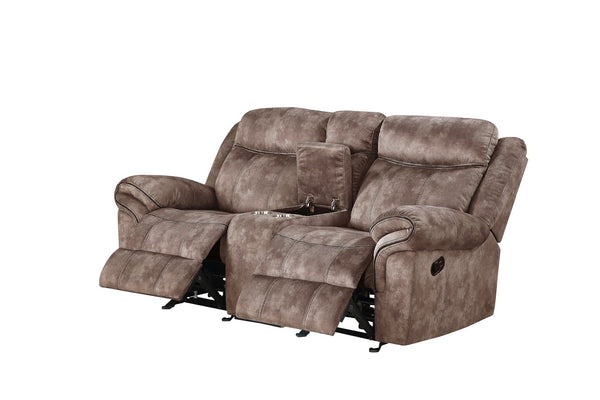 English Elm Zubaida Two Tone Velvet 3PCS Recliner Living Room Set with Tufted Design, Pillow Arms & Smooth Recline Chocolate 41 L x 31 W x 26 H B2726S00195