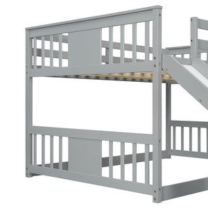 English Elm Full Over Kids Bunk Bed with Built-in Slide Ladder Pine Frame Gray Finish LT100208AAE