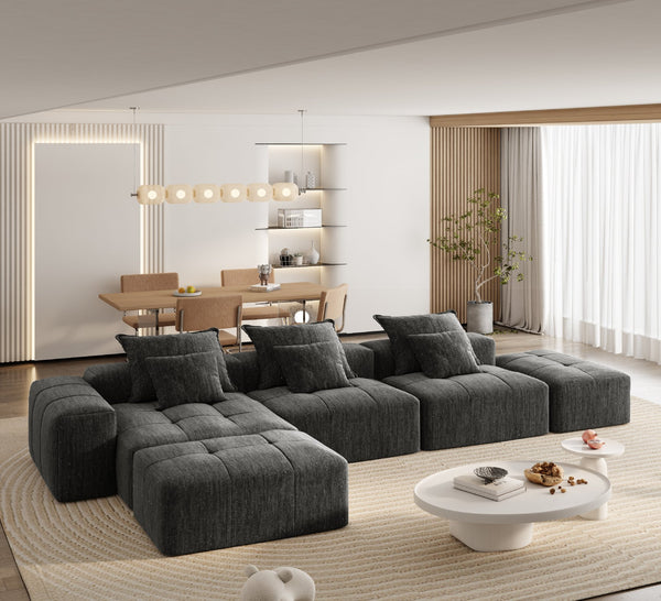 English Elm Modern Oversized Modular Sectional Sofa In Sparkling Chenille With 6 Pillows, No Assembly Needed! W1885S00074