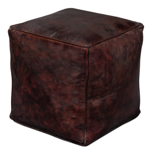 Sarreid Sunday Afternoon Leather Cube - Elegant Dark Brown Design With Natural Wood Finish For Home Decor Brown  54034