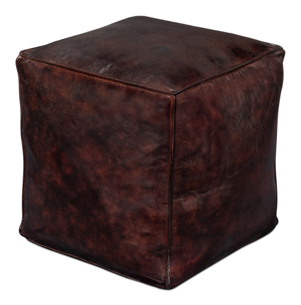 Sarreid Sunday Afternoon Leather Cube - Elegant Dark Brown Design With Natural Wood Finish For Home Decor Brown  54034