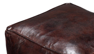 Sarreid Sunday Afternoon Leather Cube - Elegant Dark Brown Design With Natural Wood Finish For Home Decor Brown  54034
