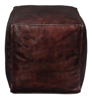 Sarreid Sunday Afternoon Leather Cube - Elegant Dark Brown Design With Natural Wood Finish For Home Decor Brown  54034