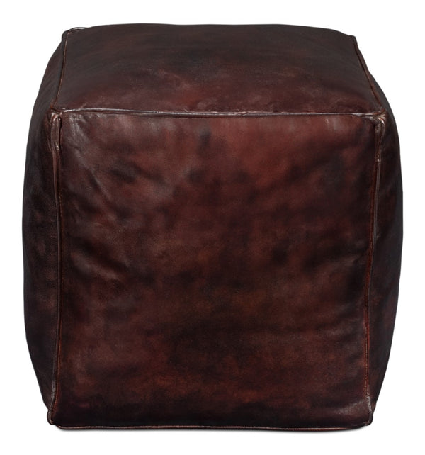 Sarreid Sunday Afternoon Leather Cube - Elegant Dark Brown Design With Natural Wood Finish For Home Decor Brown  54034