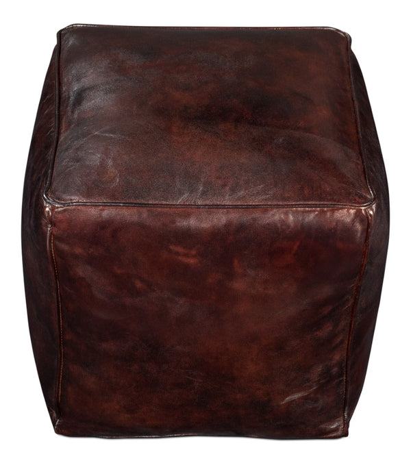 Sarreid Sunday Afternoon Leather Cube - Elegant Dark Brown Design With Natural Wood Finish For Home Decor Brown  54034