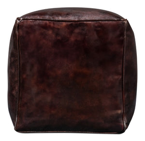 Sarreid Sunday Afternoon Leather Cube - Elegant Dark Brown Design With Natural Wood Finish For Home Decor Brown  54034