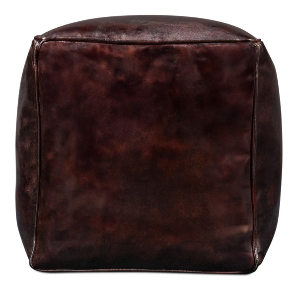 Sarreid Sunday Afternoon Leather Cube - Elegant Dark Brown Design With Natural Wood Finish For Home Decor Brown  54034