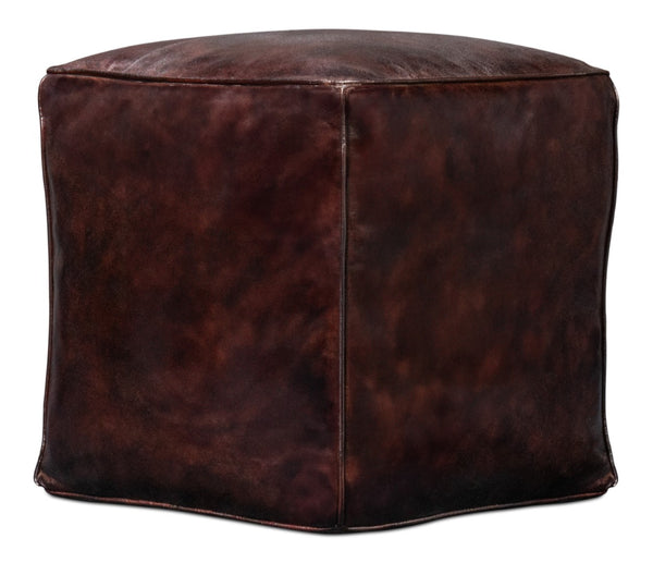 Sarreid Sunday Afternoon Leather Cube - Elegant Dark Brown Design With Natural Wood Finish For Home Decor Brown  54034
