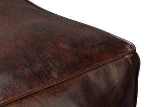 Sarreid Sunday Afternoon Leather Cube - Elegant Dark Brown Design With Natural Wood Finish For Home Decor Brown  54034