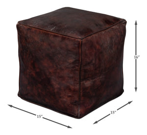 Sarreid Sunday Afternoon Leather Cube - Elegant Dark Brown Design With Natural Wood Finish For Home Decor Brown  54034