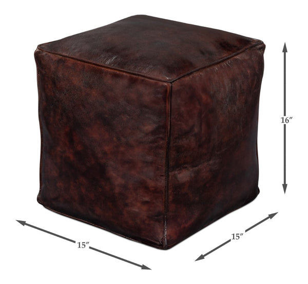 Sarreid Sunday Afternoon Leather Cube - Elegant Dark Brown Design With Natural Wood Finish For Home Decor Brown  54034