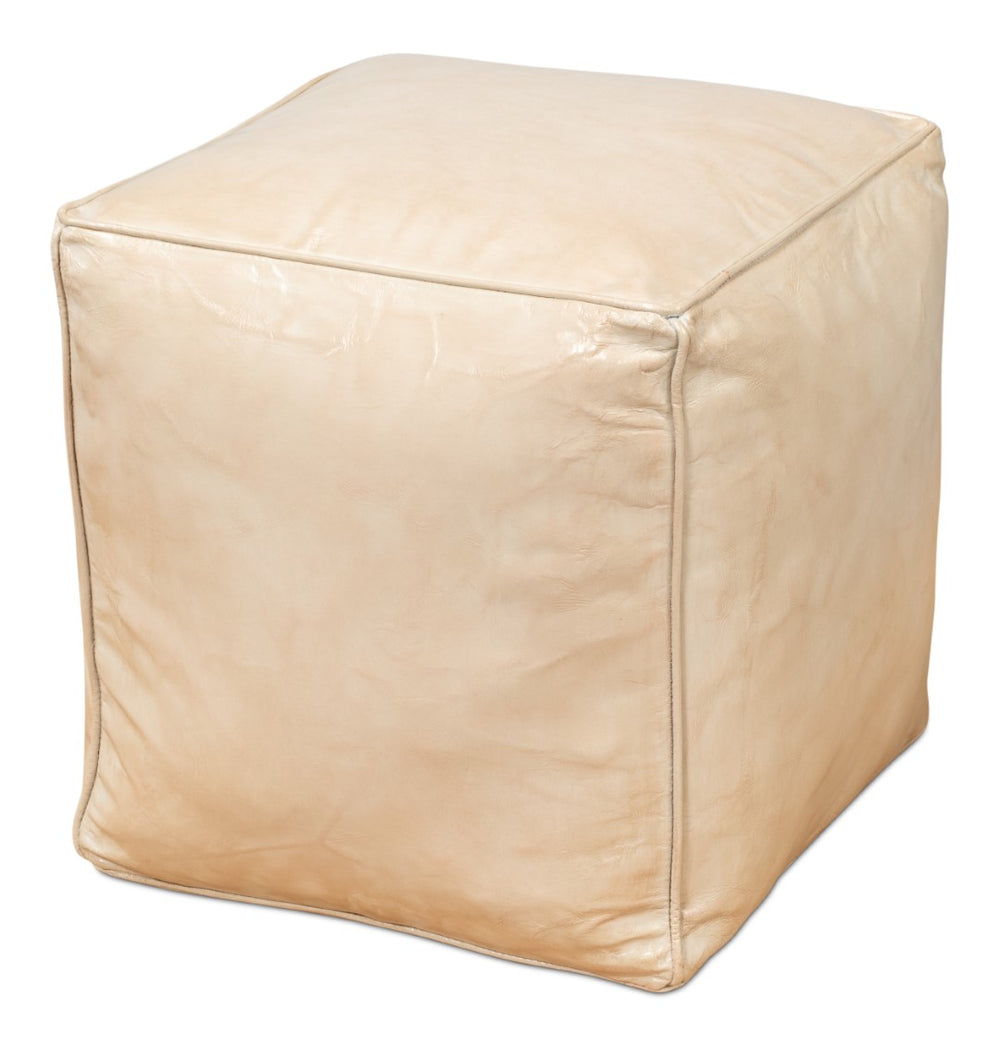 Sarreid Sunday Afternoon Leather Cube - Stylish Taupe Design With Durable Wood Base For Modern Spaces Beige  54035