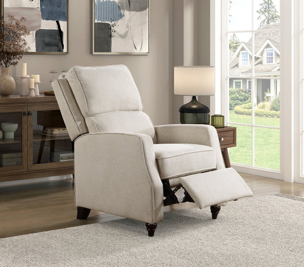 English Elm Beige Loveland Push-Back Recliner Chair with Textured Fabric, Dark Wood Legs, Transitional Comfort B011P395861