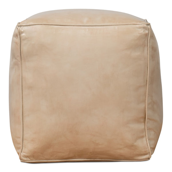 Sarreid Sunday Afternoon Leather Cube - Stylish Taupe Design With Durable Wood Base For Modern Spaces Beige  54035