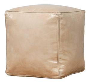 Sarreid Sunday Afternoon Leather Cube - Stylish Taupe Design With Durable Wood Base For Modern Spaces Beige  54035