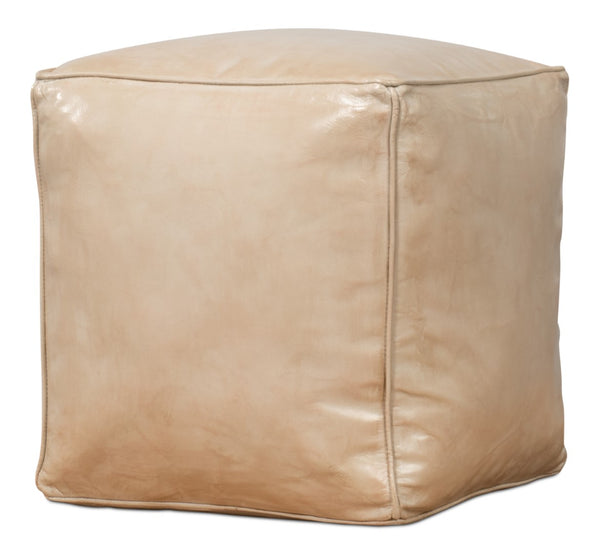 Sarreid Sunday Afternoon Leather Cube - Stylish Taupe Design With Durable Wood Base For Modern Spaces Beige  54035
