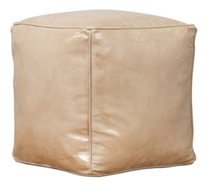 Sarreid Sunday Afternoon Leather Cube - Stylish Taupe Design With Durable Wood Base For Modern Spaces Beige  54035