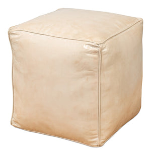 Sarreid Sunday Afternoon Leather Cube - Stylish Taupe Design With Durable Wood Base For Modern Spaces Beige  54035