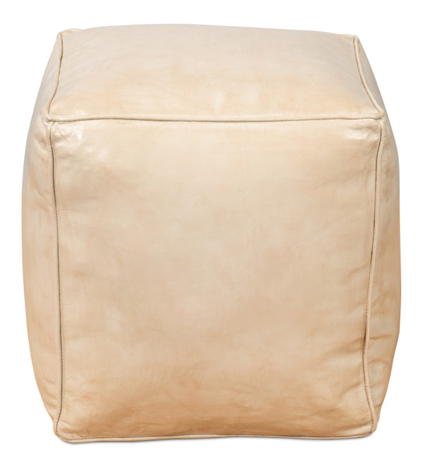 Sarreid Sunday Afternoon Leather Cube - Stylish Taupe Design With Durable Wood Base For Modern Spaces Beige  54035