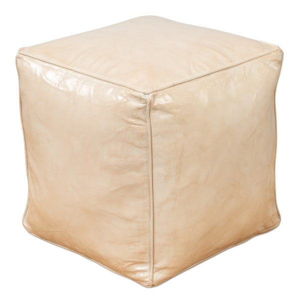 Sarreid Sunday Afternoon Leather Cube - Stylish Taupe Design With Durable Wood Base For Modern Spaces Beige  54035