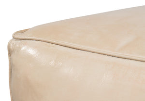 Sarreid Sunday Afternoon Leather Cube - Stylish Taupe Design With Durable Wood Base For Modern Spaces Beige  54035