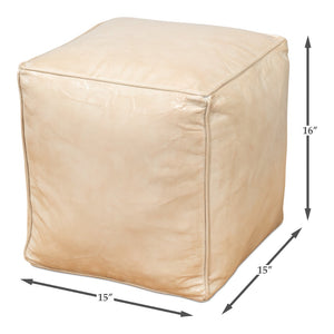 Sarreid Sunday Afternoon Leather Cube - Stylish Taupe Design With Durable Wood Base For Modern Spaces Beige  54035