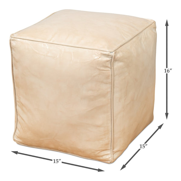 Sarreid Sunday Afternoon Leather Cube - Stylish Taupe Design With Durable Wood Base For Modern Spaces Beige  54035