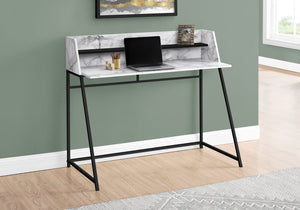 English Elm Computer Desk With Marble Look Surface, Black Metal Frame, Compact Storage For Home Office Use B2710P219835