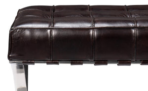 Sarreid Catalunya Long Bench - Luxurious Dark Brown Leather & Wood Design With Foam Comfort & Steel Accents Brown  54042