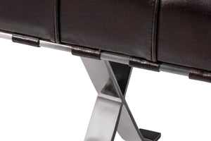 Sarreid Catalunya Long Bench - Luxurious Dark Brown Leather & Wood Design With Foam Comfort & Steel Accents Brown  54042