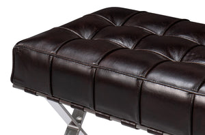 Sarreid Catalunya Long Bench - Luxurious Dark Brown Leather & Wood Design With Foam Comfort & Steel Accents Brown  54042