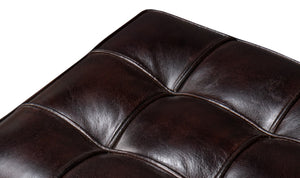 Sarreid Catalunya Long Bench - Luxurious Dark Brown Leather & Wood Design With Foam Comfort & Steel Accents Brown  54042