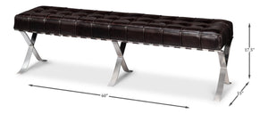Sarreid Catalunya Long Bench - Luxurious Dark Brown Leather & Wood Design With Foam Comfort & Steel Accents Brown  54042