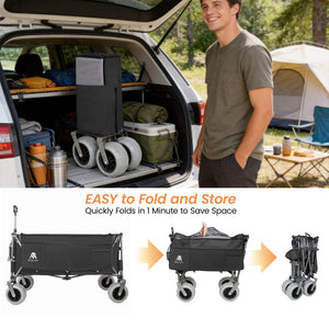English Elm 67in Heavy Duty Utility Wagon with Extendable Tailgate and All Terrain Wheels 500lb Capacity Black+ Gray W2932P417660