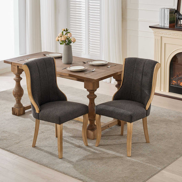 English Elm Snow Velvet dining chair with mid-century curved wood trim, plush foam support, sturdy solid wood craftsmanship and sculpted legs for elegant dining and lounge seating Gray W1143P332692