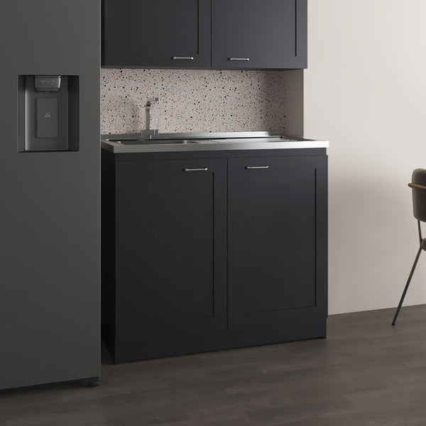 English Elm Zurich Freestanding Stainless Steel Utility Sink with Black Storage Cabinet for Garage B200S00432